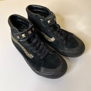 Vans SK8 Hi-Top Skate Shoes Sneakers Kids Boys 13.5 Black Suede Studded Leopard
